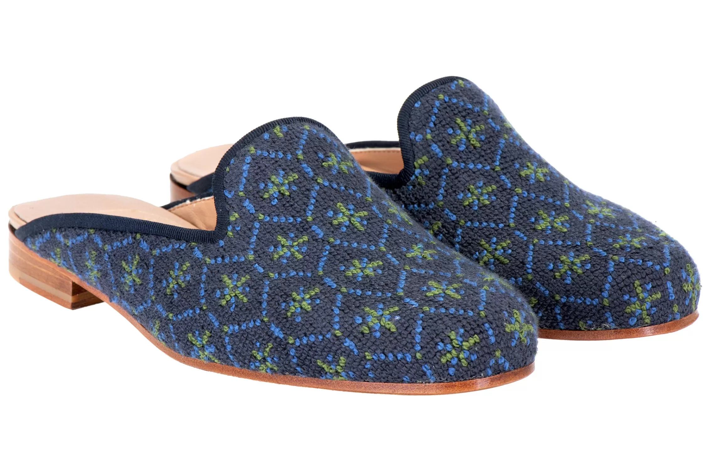 Mule*Stubbs & Wootton Bath Needlepoint Mule (Women) Navy